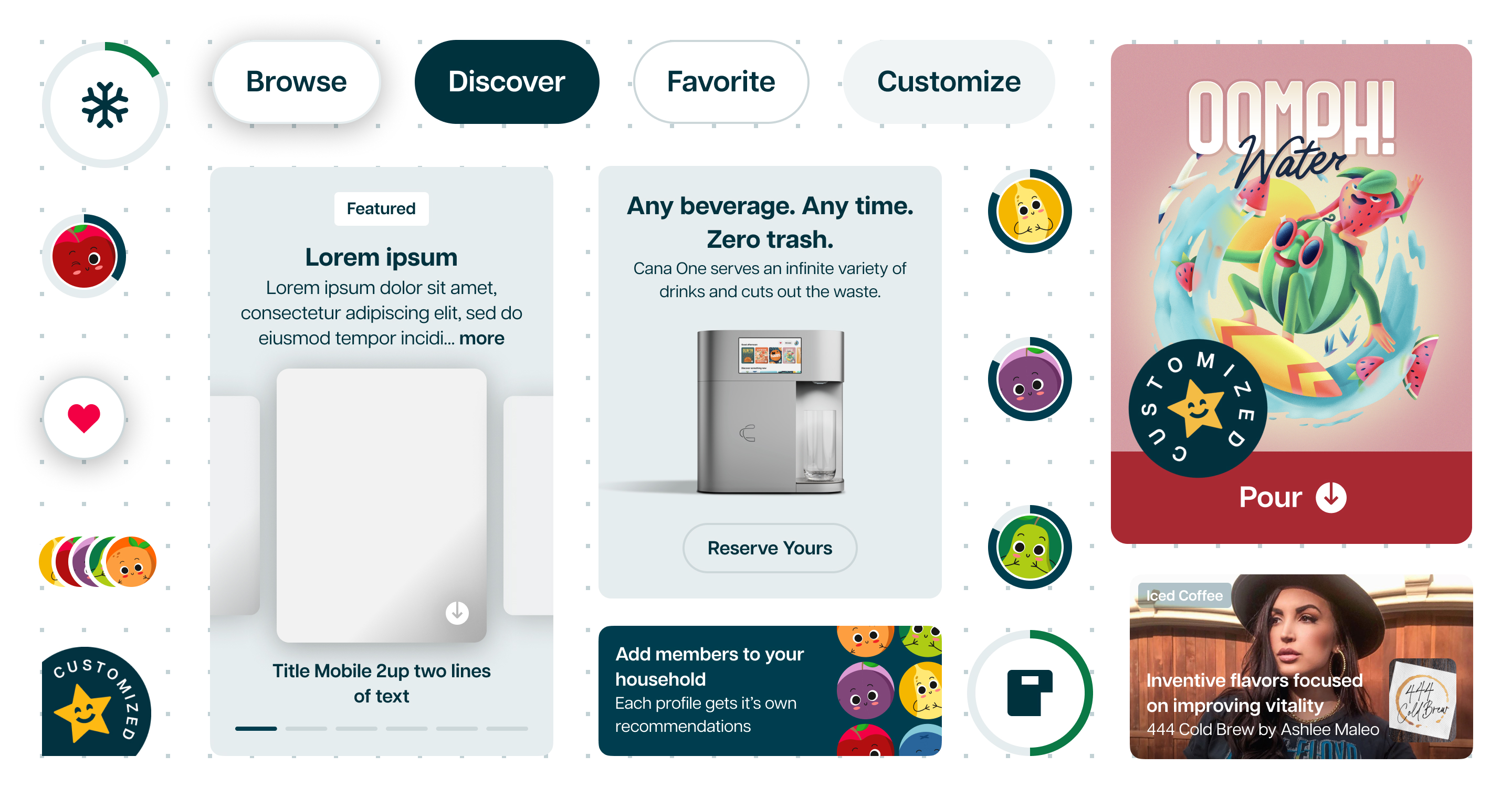 Components of the Cana Design system arranged on a grid