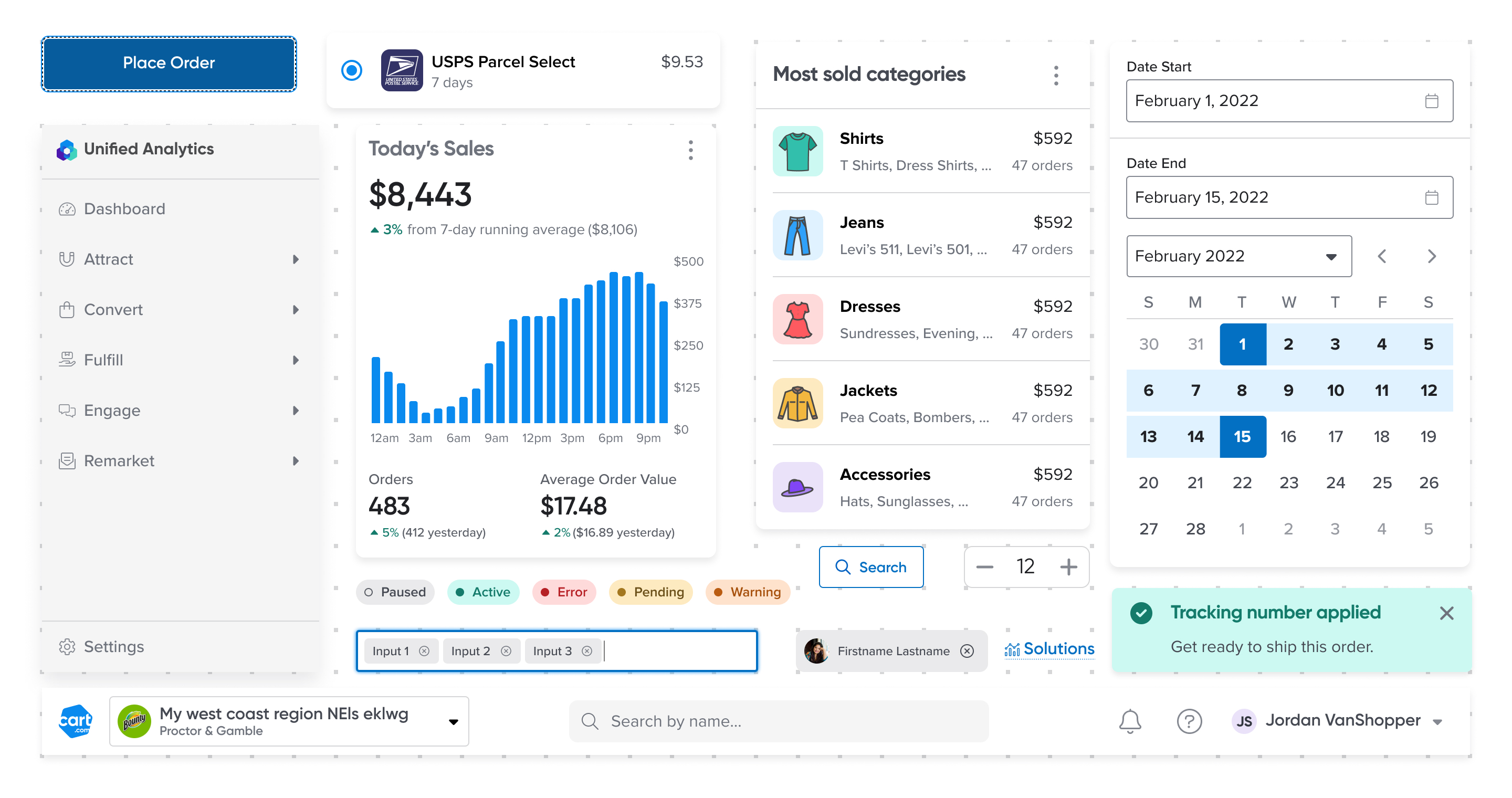 Components of the Cart Design system arranged on a grid