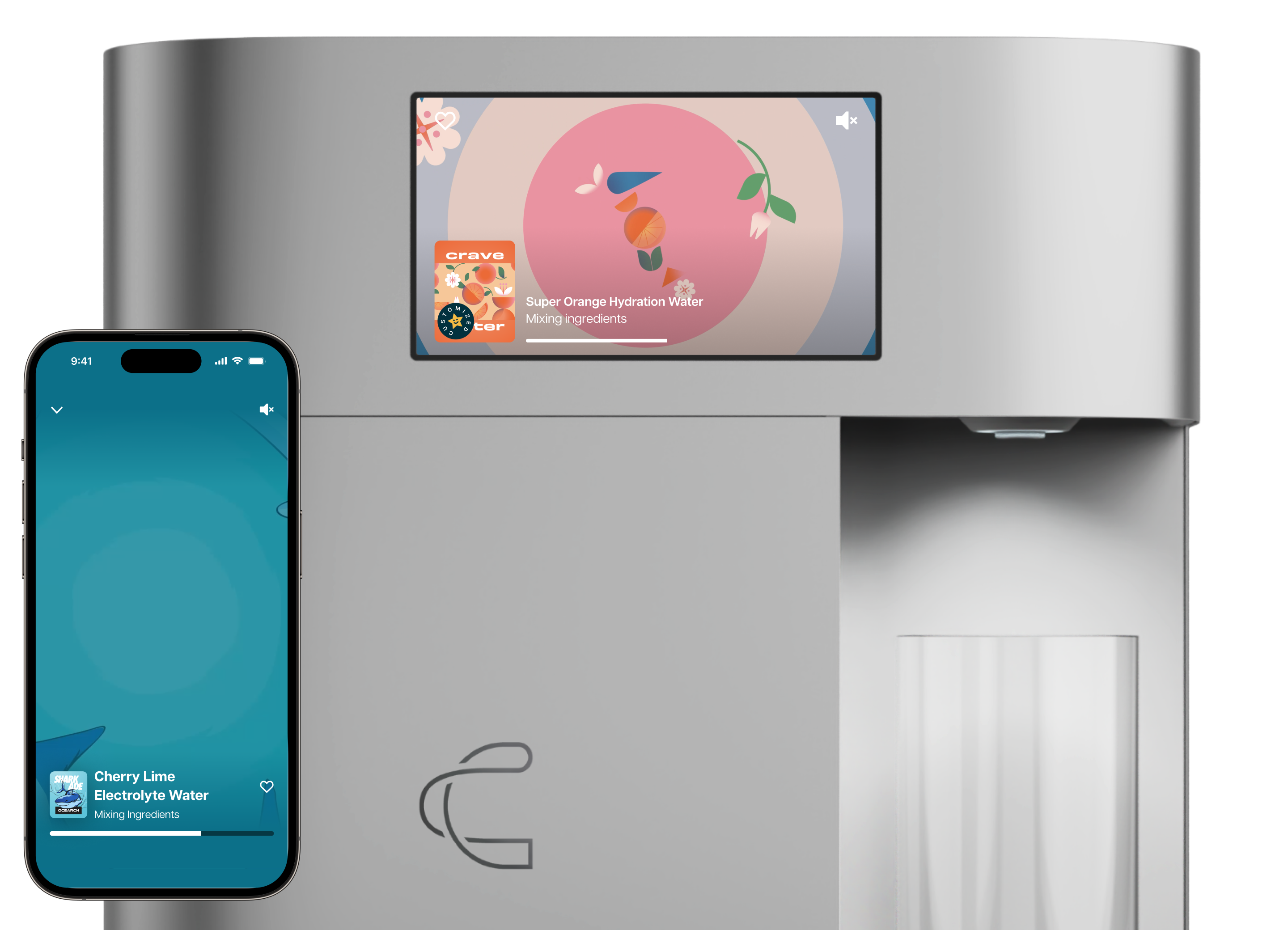 Cana One and iPhone showcasing the pour experience while the device is making the beverage.