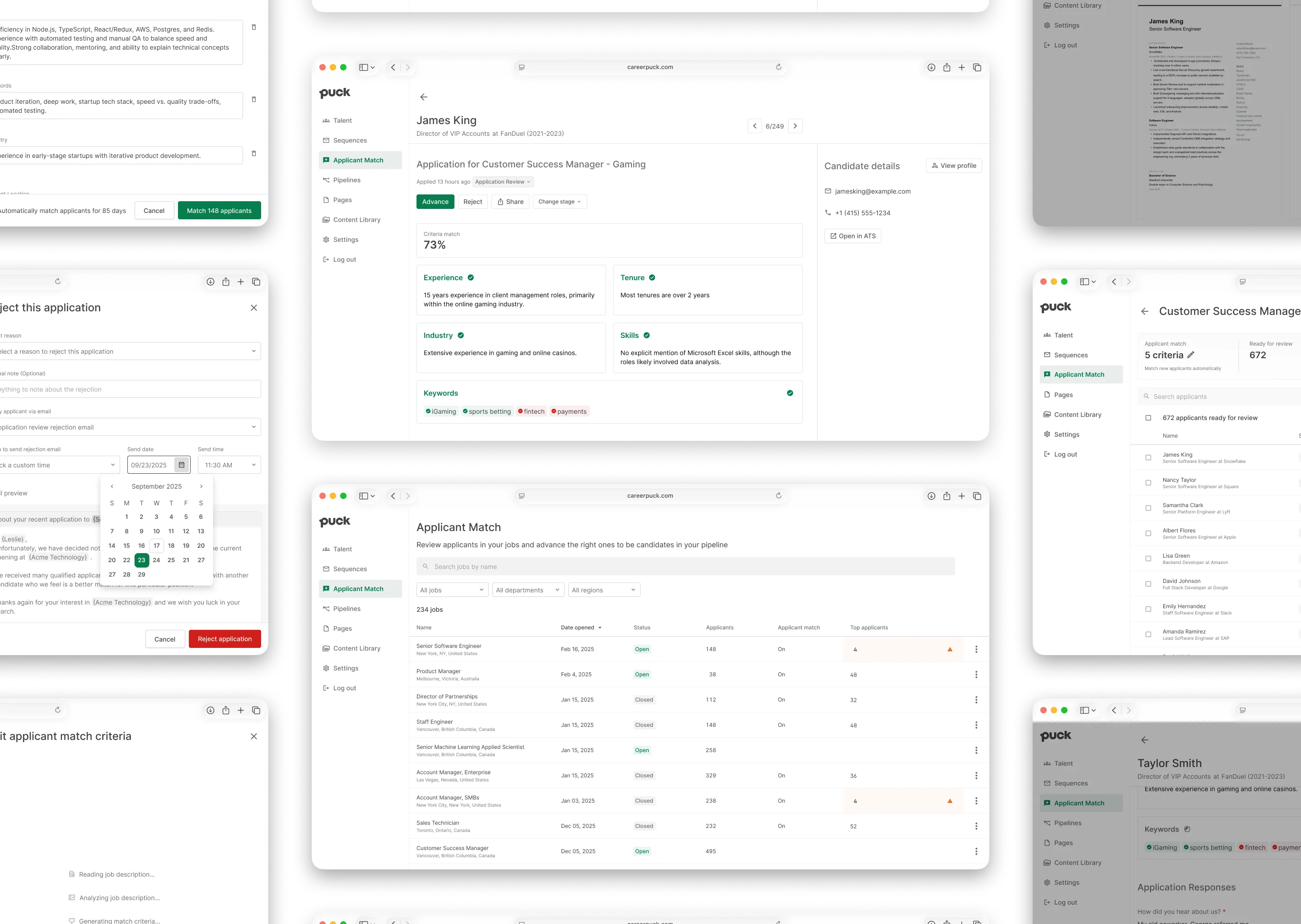 Applicant Match screens as browsers in a 2 column format