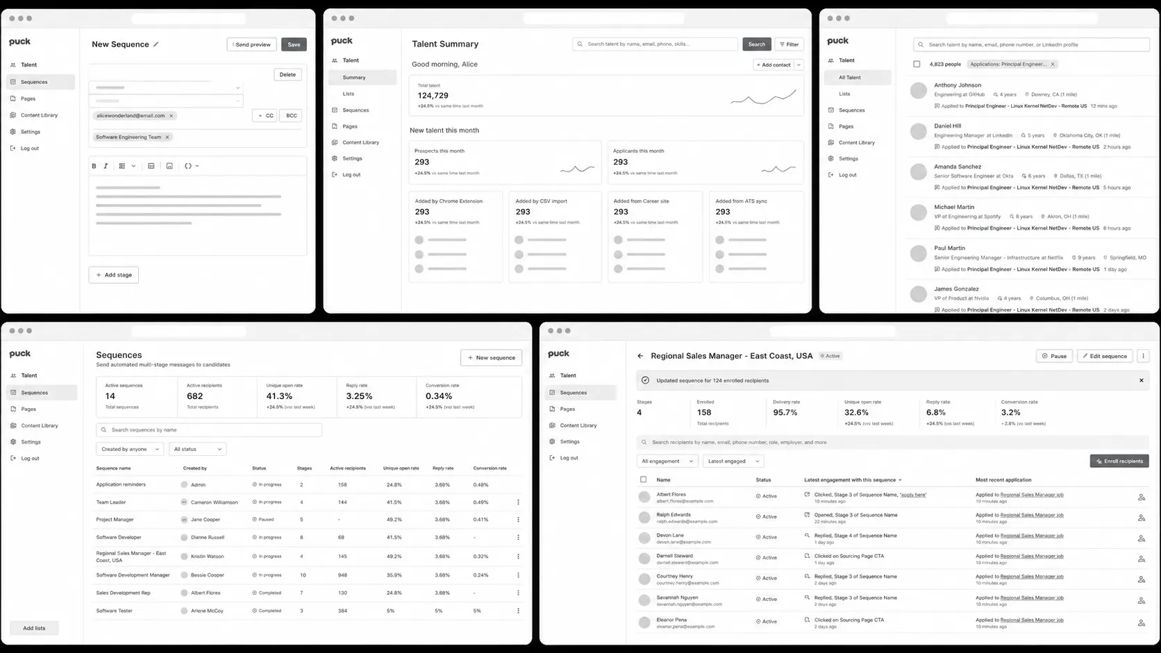 Talent CRM sketches in 2 rows